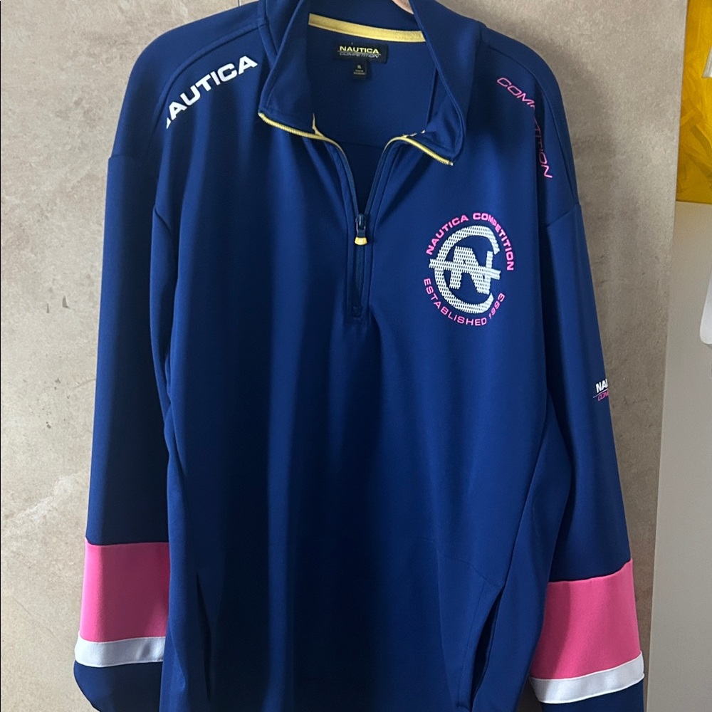 Nautica Navy and Pink Quarter-Zip Pullover